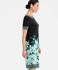 Jm Collection Women's Printed Border Embellished Boat-Neck Knit Dress, Macy's Exclusive