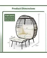 Gouun Oversized Rattan Egg Lounge Chair with Ottoman and Cushions