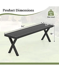 Gouun 54-inch Patio Metal Bench with Slatted Seat and X-Leg Support