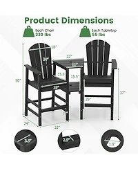 Gouun 2-Seat Hdpe Adirondack Chair with Built-in Connecting Tray