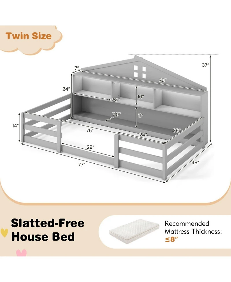 Gouun Twin Montessori Floor Bed with Storage Shelves and Storage Compartments
