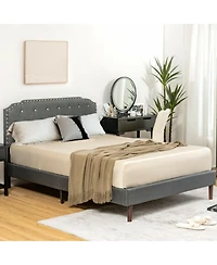 Gouun Linen Full Upholstered Bed Frame with Adjustable Diamond Tufted Headboard