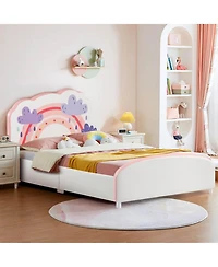 Gouun Kids Twin Platform Bed with Upholstered Headboard and Footboard