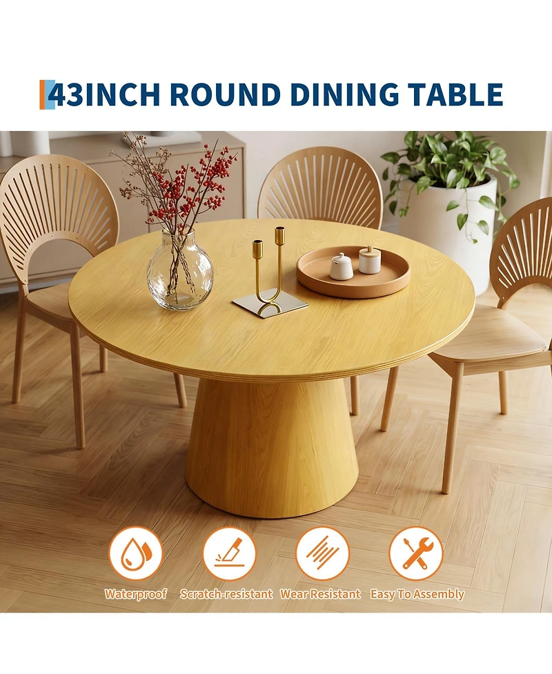 homfan 43" Round Dining Table for 4-6 People, Wooden Dining Room Table with Pedestal Base, Dining Room, Living Room