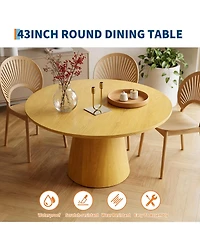 homfan 43" Round Dining Table for 4-6 People, Wooden Dining Room Table with Pedestal Base, Dining Room, Living Room