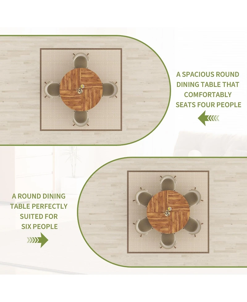 homfan Modern Dining Table with Storage Shelf, 47-Inch Round Table for 4-6, Adjustable Feet, Ideal for Dining Room or Apartment