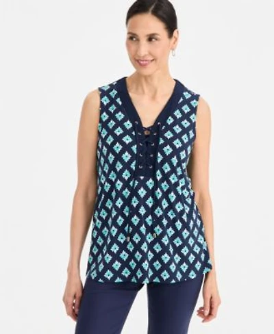 Jm Collection Womens Printed Lace Up Sleeveless Top Macys Exclusive