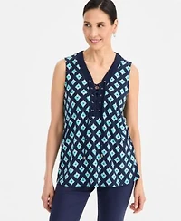 Jm Collection Womens Printed Lace Up Sleeveless Top Macys Exclusive