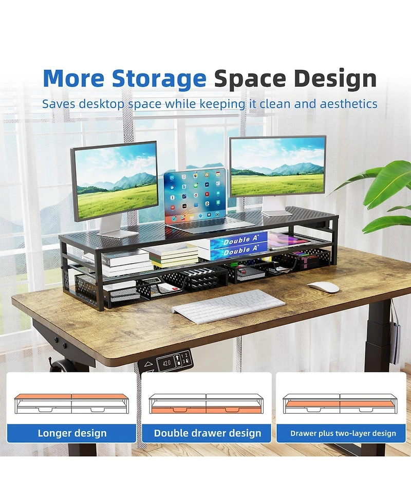 Gnuadz 2-Tier Metal Monitor Stand Riser with Usb 2.0, Dual Drawer Storage