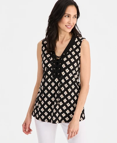 Jm Collection Women's Printed Lace-Up Sleeveless Top, Macy's Exclusive