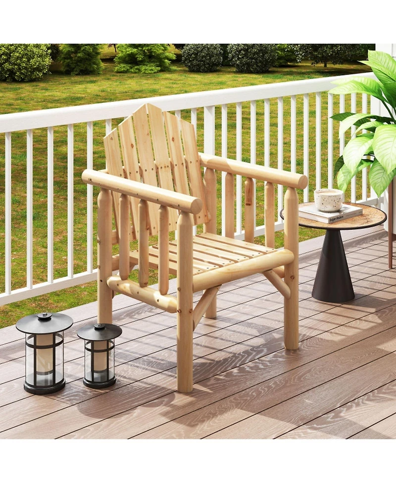 Gouun Outdoor Wood Armchair Patio Dining Chair with Wide Seat and Armrests