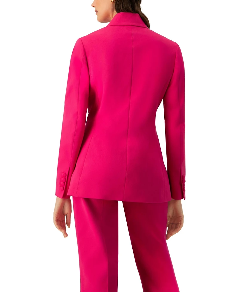 Ivonne Women's Double-Breasted Cotton Blazer with Flower Detail