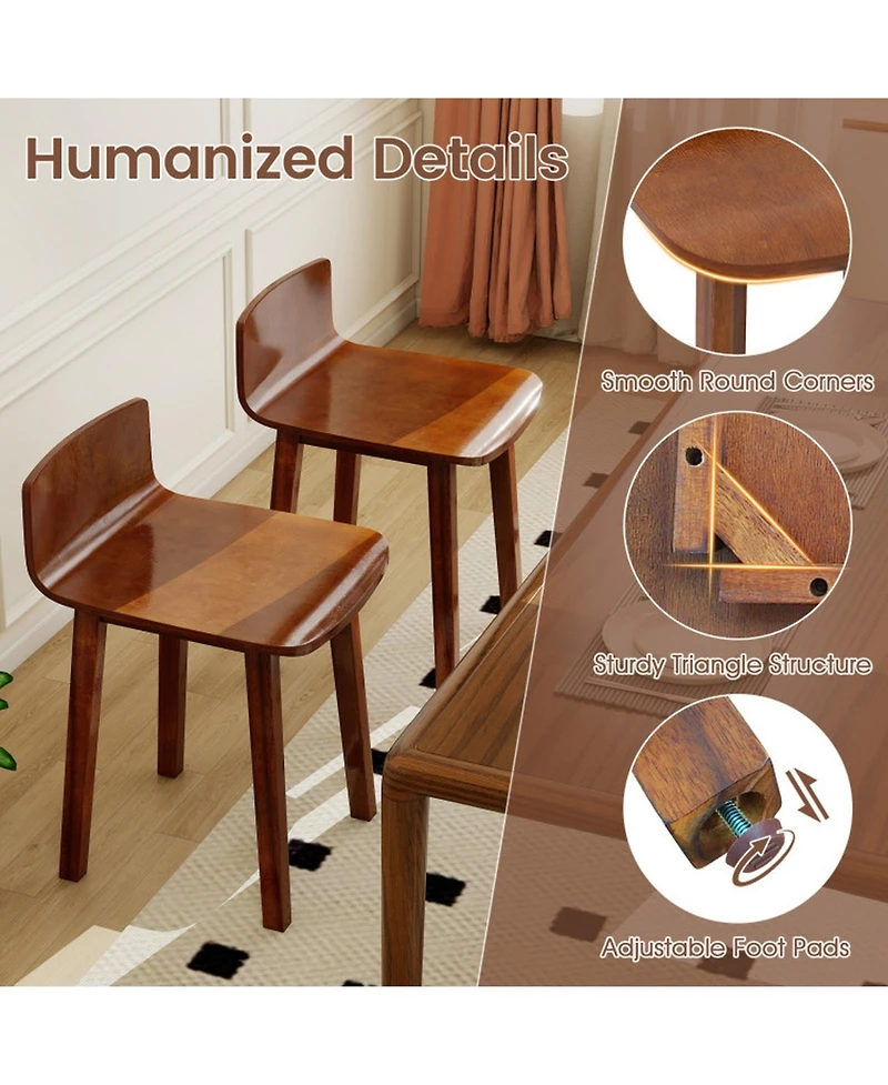 Gouun Set of 2 Farmhouse Armless Wood Dining Chairs with Acacia Wood Seat