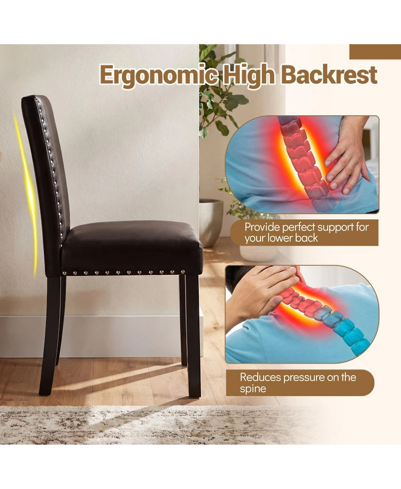 Gouun Set of 2 Faux Leather Upholstered Parsons Dining Chairs with Nailhead Trim