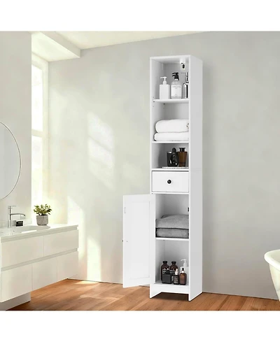 homfan Tall Bathroom Storage Cabinet, 3-Tier Skinny Freestanding Organizer with Doors & Open Shelves for Bathroom or Kitchen