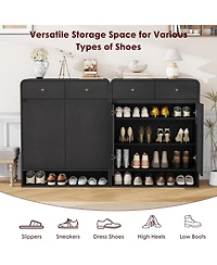 Homfan Shoe Cabinet with 2 Doors and Drawers, 4 Tier Entryway Storage Open Bottom Shelf