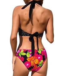 Cupshe Women's V-Neck Halter Reversible Bikini Set