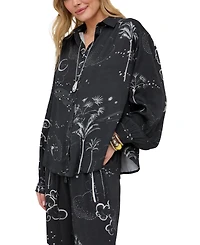 Raffya Women's Palm Button Down Print Shirt