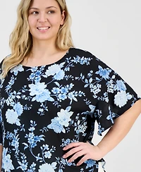 Anne Klein Plus Printed Flutter-Sleeve Top