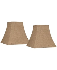 Springcrest Set of 2 Square Lamp Shades Burlap Small 5.25" Top x 10" Bottom x 9" High Spider with Harp and Finial Fitting
