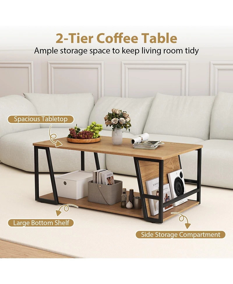 Sugift Rectangular Two Tier Coffee Table with Storage Shelf