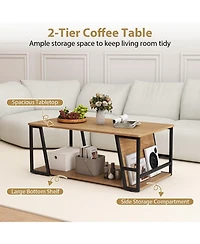 Sugift Rectangular Two Tier Coffee Table with Storage Shelf