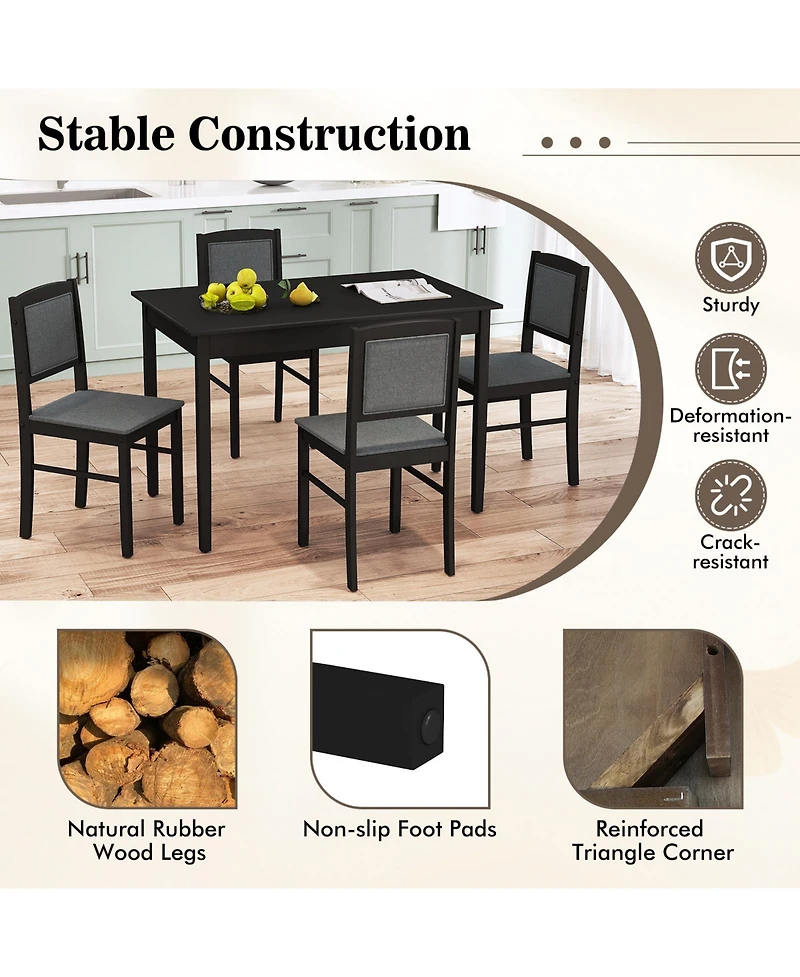 Gouun 5-Piece Dining Set with Rubber Wood Legs and 4 Pvc Leather Chairs