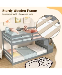 Gouun Pine Wood Twin Over Twin Bunk Bed with Storage Stairs