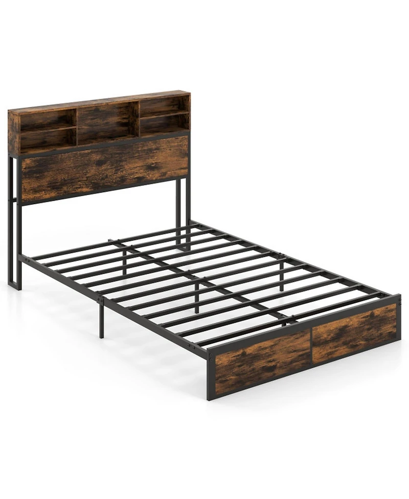 Gouun Full Metal and Wood Platform Bed Frame with Storage Drawers and Headboard and Industrial Design