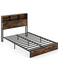Gouun Full Metal and Wood Platform Bed Frame with Storage Drawers and Headboard and Industrial Design
