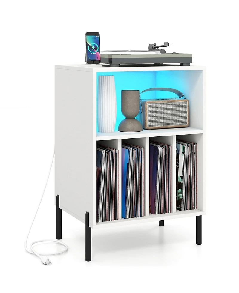Sugift Record Player Stand with Led Light and Charging Station