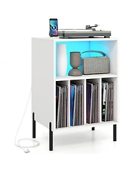 Sugift Record Player Stand with Led Light and Charging Station