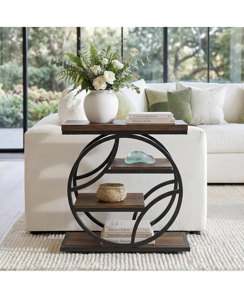 Tribesigns Side Table with 4-Tier Storage Shelf, 25-Inch Living Room Narrow End Table, Small Industrial Nightstand with Geometric Metal Frame