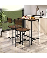 Costway 3 Pcs Bar Table Set Pub Dining and 2 Stools with Backrest Footrest