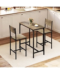 Costway 3 Pcs Bar Table Set Pub Dining Table and 2 Bar Stools with Backrest and Footrest