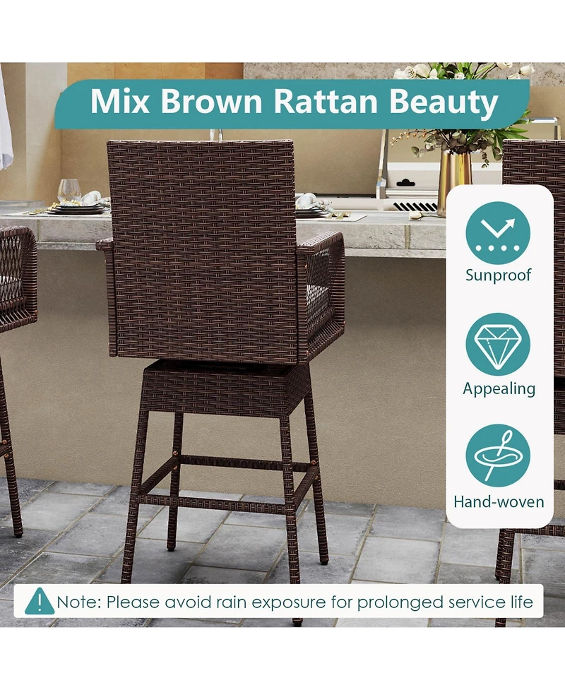 Costway 29" Patio 360degree(s) Swivel Bar Stool with Cross-Woven Armrests Footrest and Seat Cushion