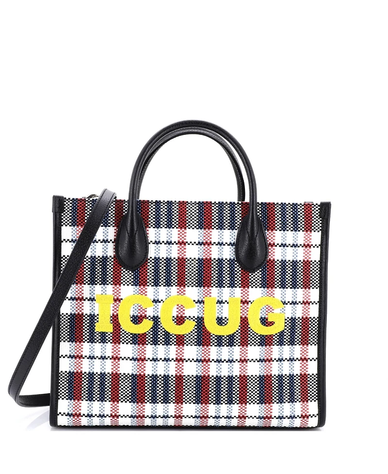 Pre-Owned Gucci Small Iccug Tote Embroidered Faux Raffia