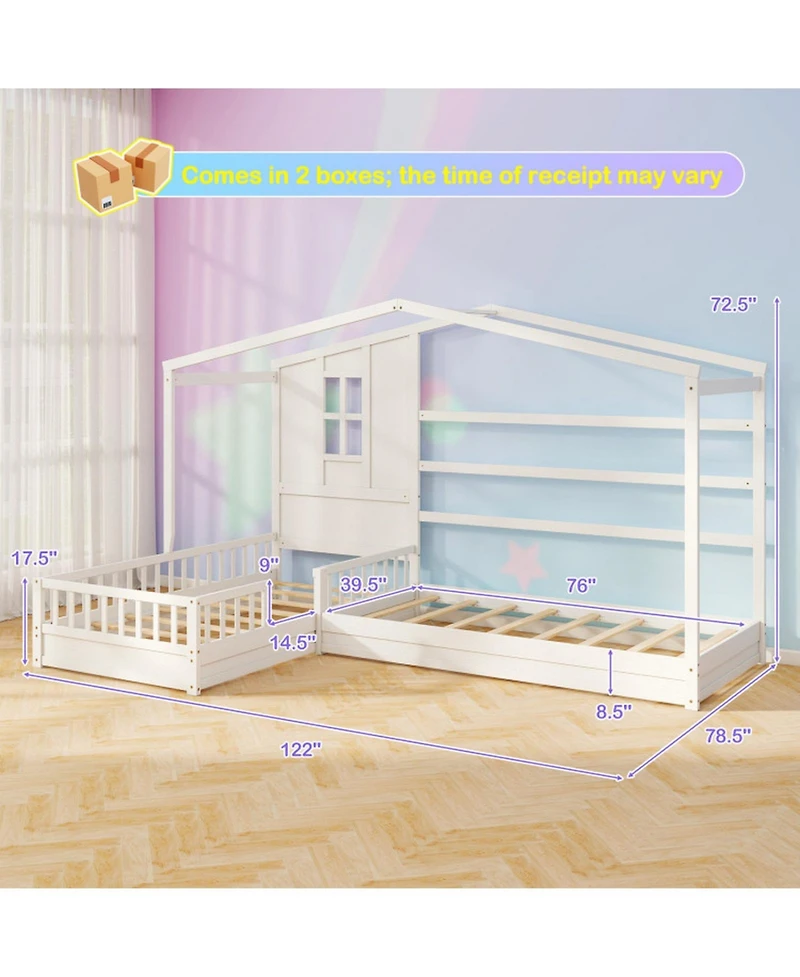 Gouun Twin Kids House Bed Frame with Safety Guardrails