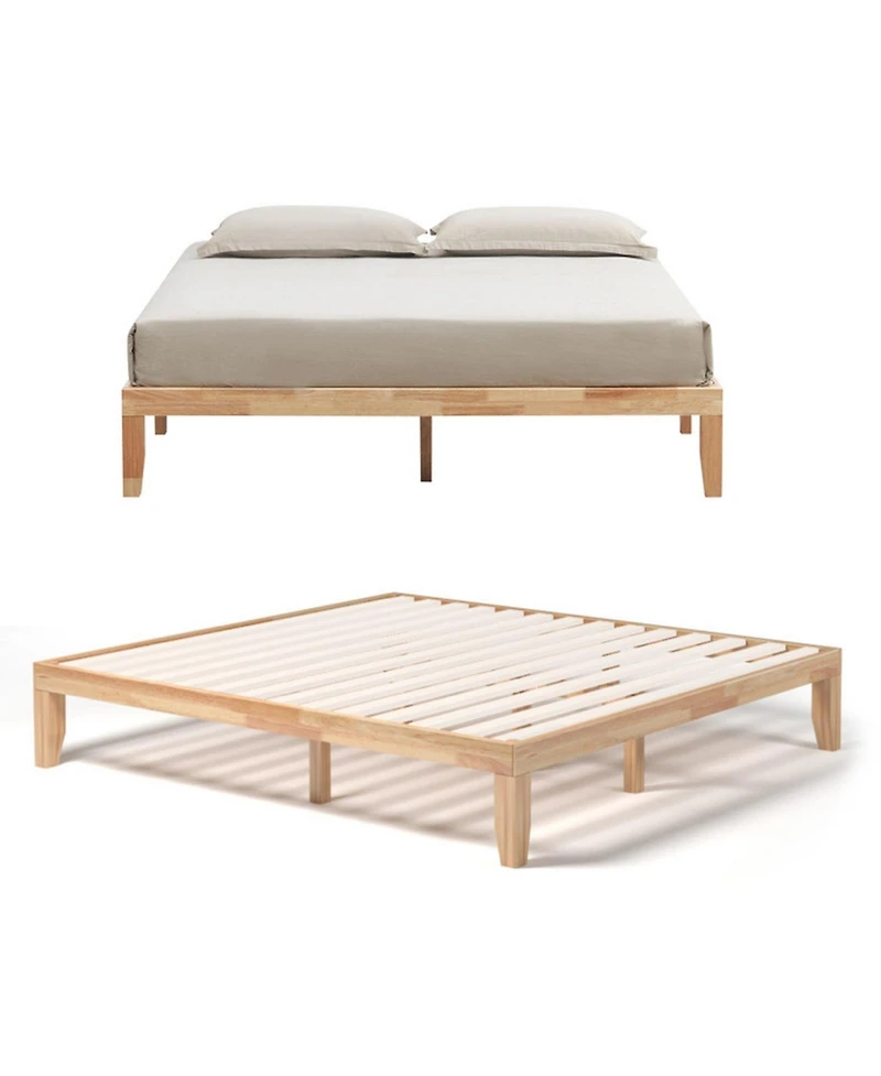Gouun King Rubberwood Bed Frame with Headboard and Slat Support