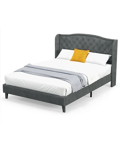 Gouun Full Velvet Upholstered Bed Frame with Tufted Headboard
