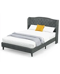 Gouun Full Velvet Upholstered Bed Frame with Tufted Headboard