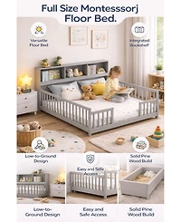 Gouun Full Montessori Floor Bed with Storage Shelves