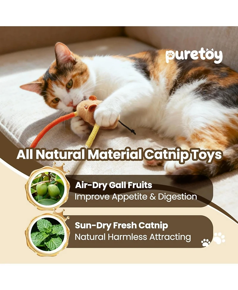 Nocciola 3 Pack Cat Chew Ropes with Cat Herb Filling Rats, Strong Braided Ropes and Gall Fruits, Natural Stimulation for Cats