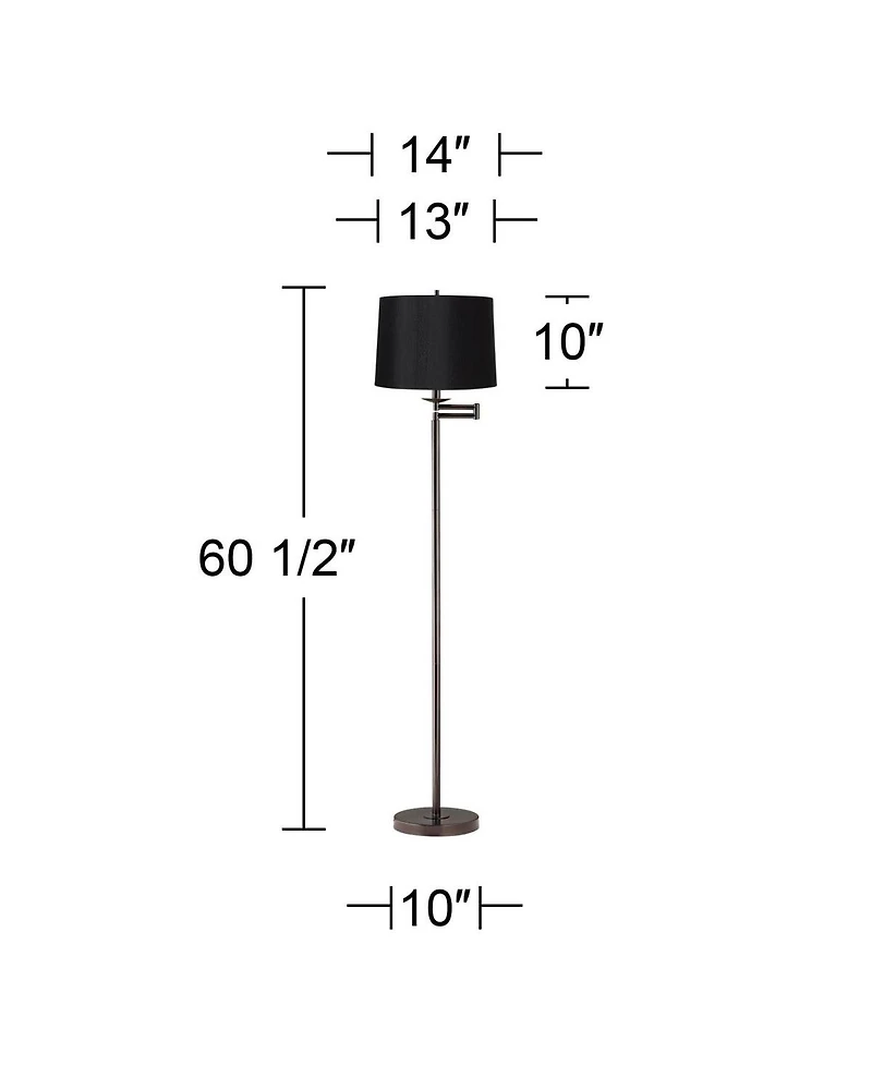 360 Lighting Modern Swing Arm Floor Lamp 60.5" Tall Hardback Drum Shade for Living Room Reading Bedroom Office