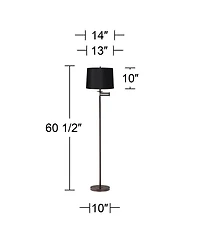 360 Lighting Modern Swing Arm Floor Lamp 60.5" Tall Hardback Drum Shade for Living Room Reading Bedroom Office