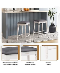 Gymax 24'' Bar Stool Set of 2 with Padded Seat Cushions Rubber Wood Legs Upholstered