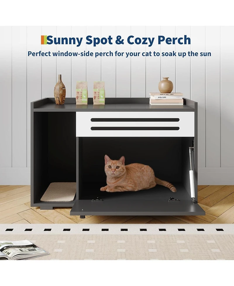 gaomon Cat Litter Box Enclosure with Ventilated Panel Hidden Litter Box Furniture with Drop Down Door, Indoor Cat House