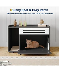 gaomon Cat Litter Box Enclosure with Ventilated Panel Hidden Litter Box Furniture with Drop Down Door, Indoor Cat House