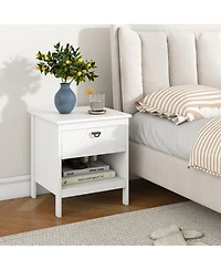 Sugift Two Tier Wooden Nightstand with Drawer and Open Storage Shelf