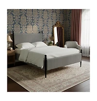 Homfan Modern Corduroy Upholstered Bed Frame with Vertical Striped Headboard, Wooden Slats, Metal Legs